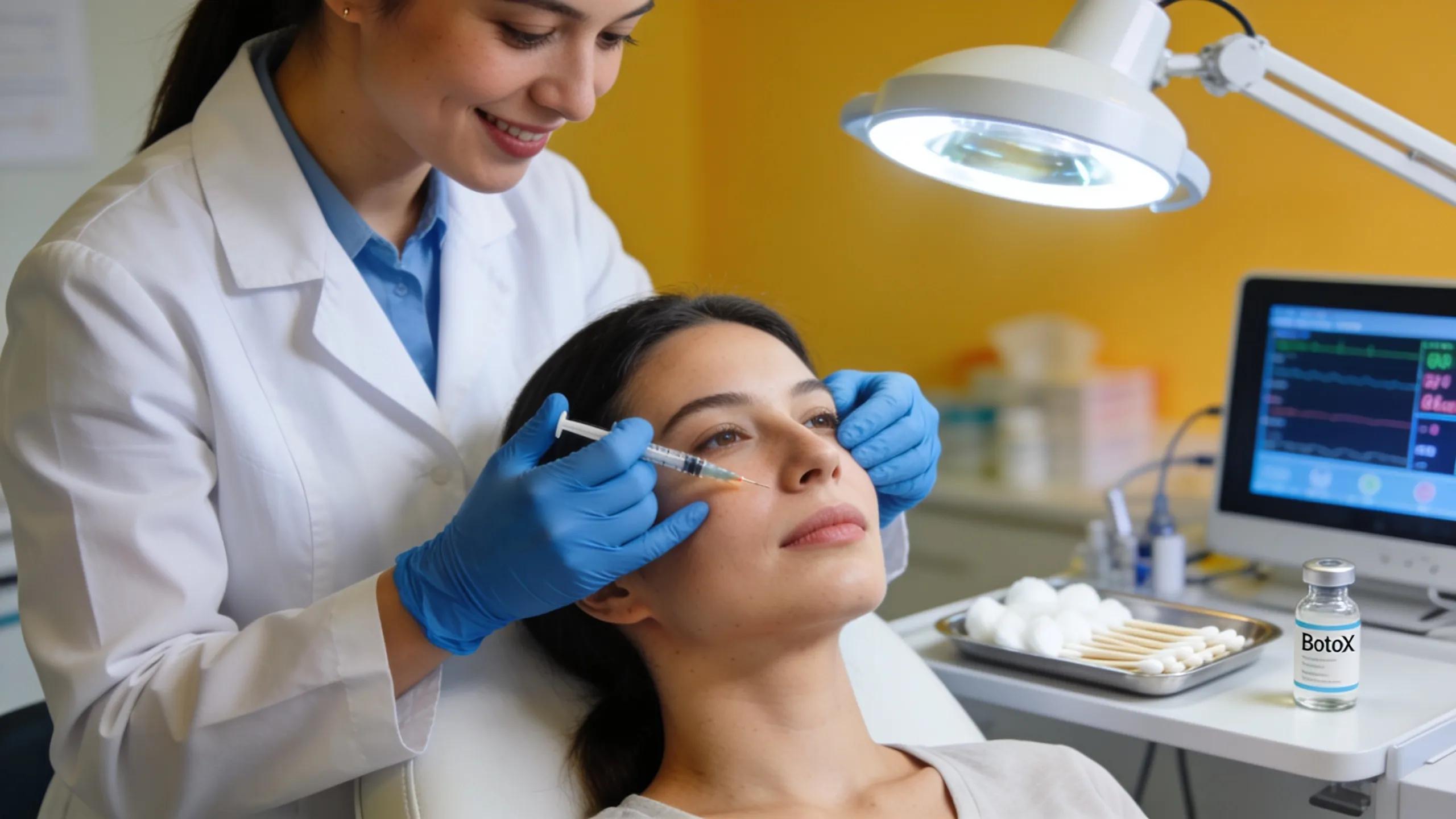 Dermatologist administering Botox treatment to a patient in a clean and professional setting
