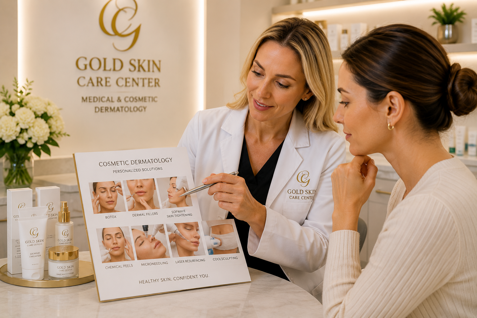 Patient consulting with a board-certified dermatologist about personalized cosmetic dermatology treatments for healthier, more radiant skin in Nashville, TN.
