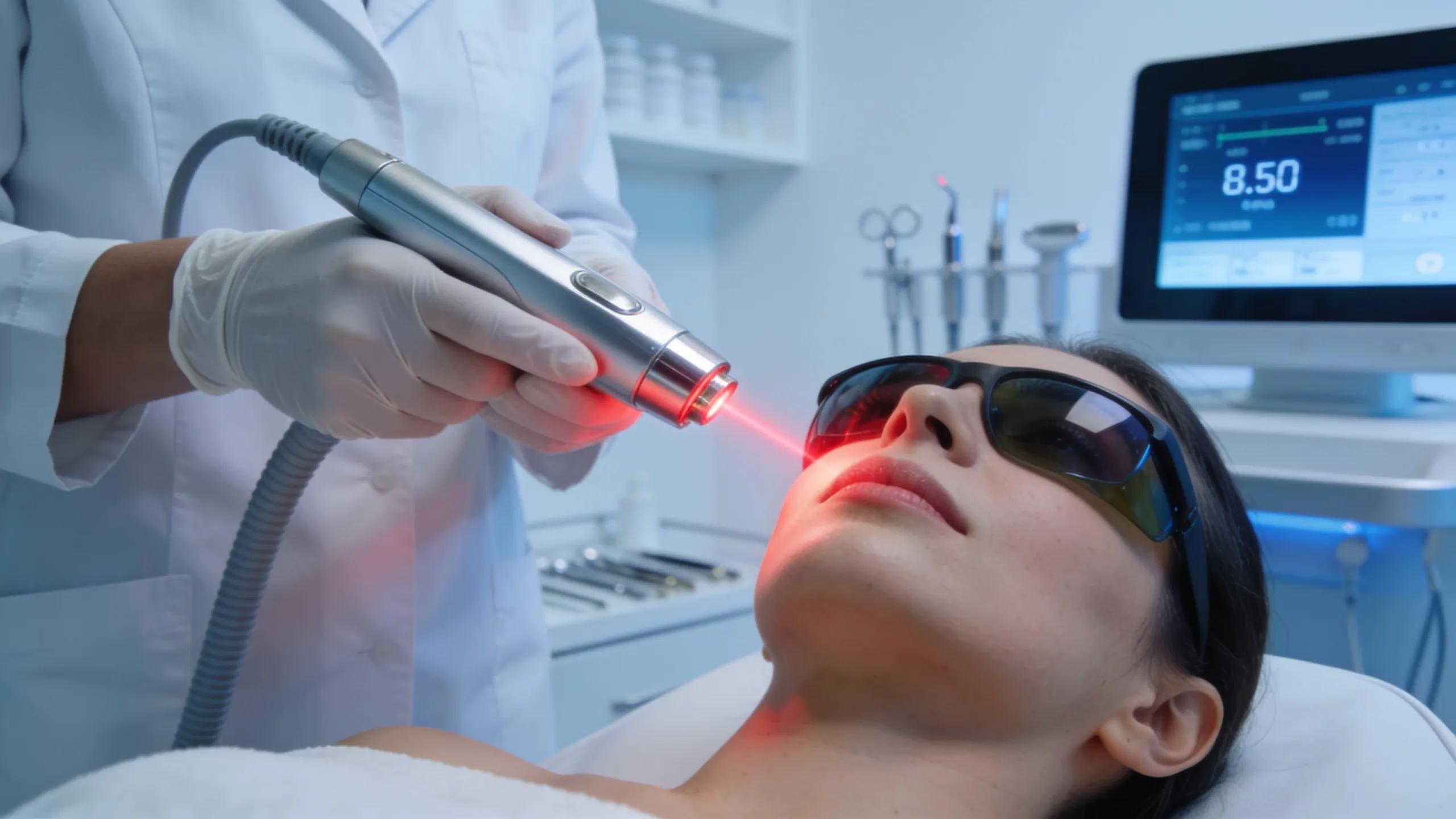 Dermatologist administering laser therapy for hyperpigmentation, illustrating effective skin treatment methods.