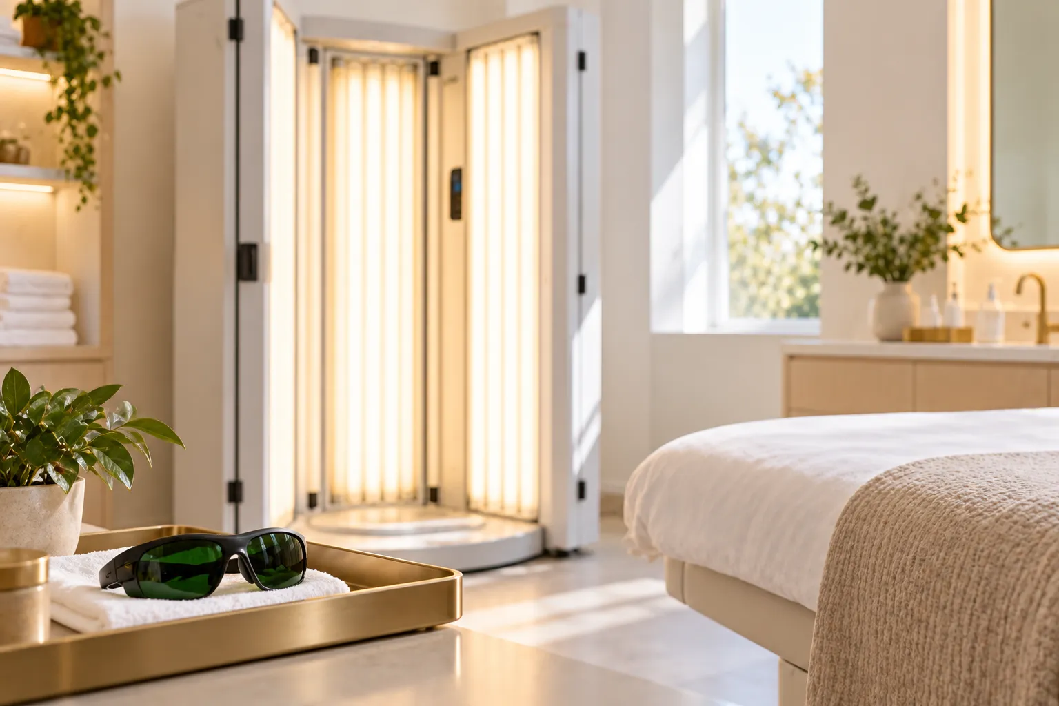 Light therapy room for narrowband UVB eczema treatment at a Nashville dermatology office