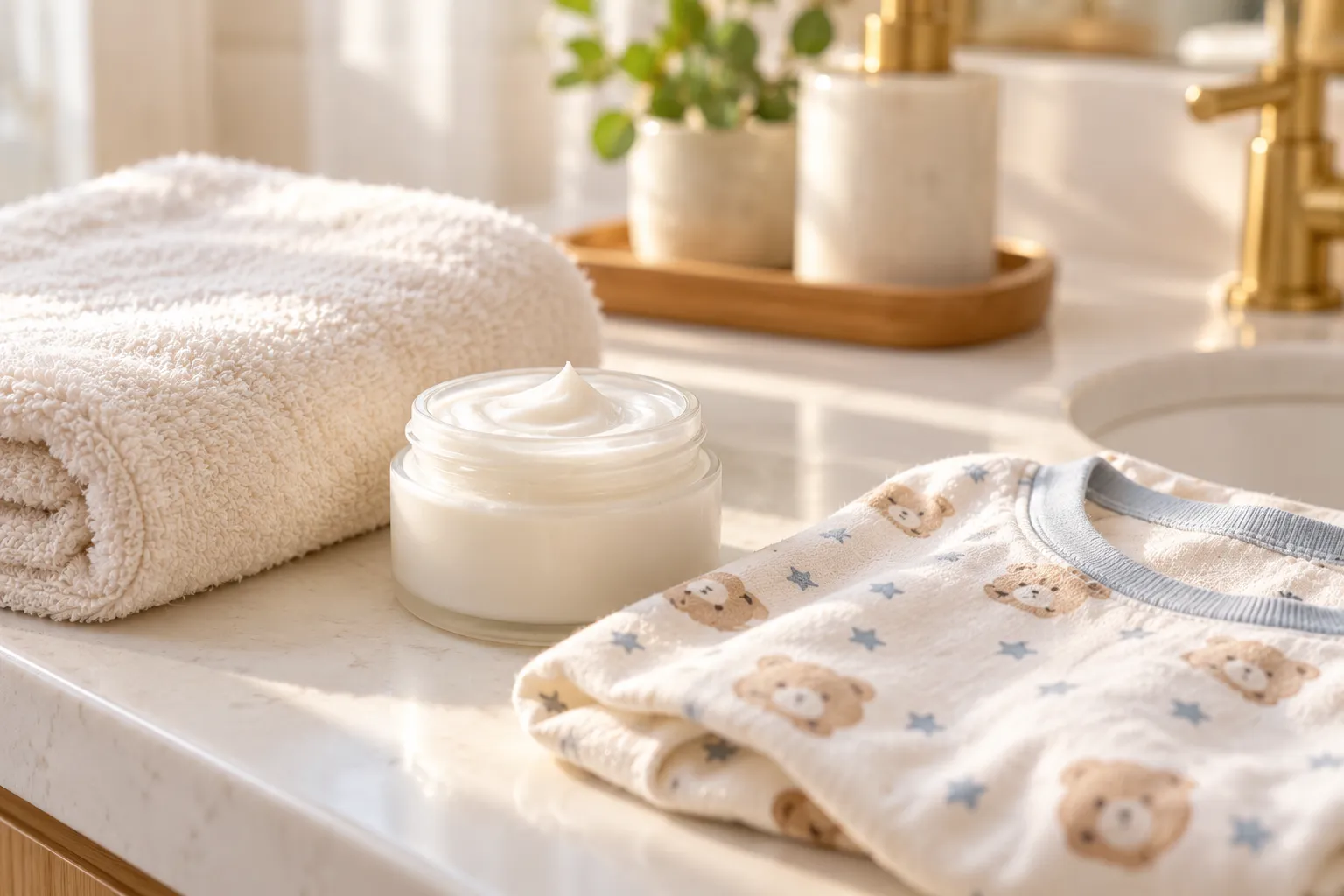 Gentle bath and moisturizing essentials for a child's daily eczema routine